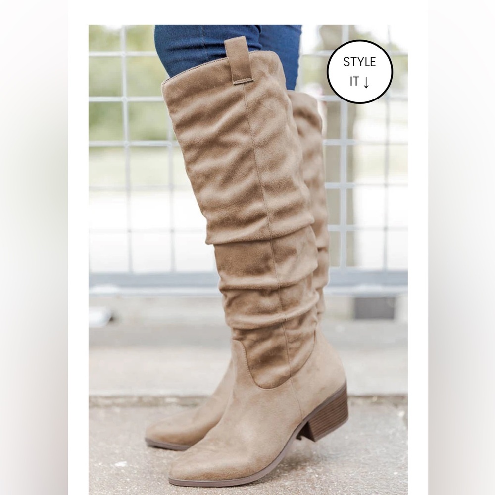 Corynn Taupe Suede Slouchy Boots PINK LIKY NEW’